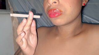 Red Lips Ebony Smoking Topless