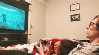 Sucking Step Brother's Cock while he Plays GTA