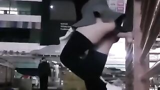 Asian Girl Rides Dildo in Public