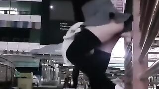 Asian Girl Rides Dildo in Public