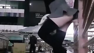 Asian Girl Rides Dildo in Public