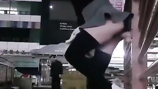 Asian Girl Rides Dildo in Public