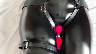 Orgasm Vibrator. Latex Catsuit. Bondage