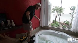 Hot Brunette Calls Maintenance Technician to Fuck her Pussy in the Bathtub - Ana Rothbard