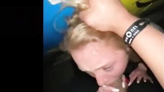 Blonde Slut gives Deepthroat Blowjob to a Stranger in Public