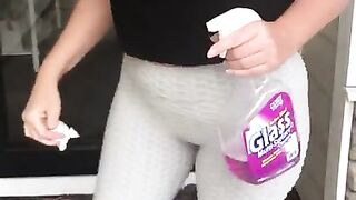 PAWG Wife Cleaning the Front Door in Leggings