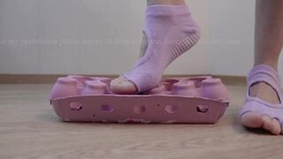 Crushing Egg Carton Wearing Yoga Socks | TrissTV on ManyVids