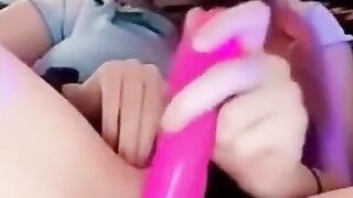 PINK HAIR TEEN LOVES MASTURBATING USING PINK DILDO ON SNAPCHAT