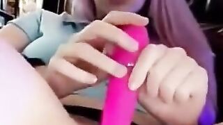 PINK HAIR TEEN LOVES MASTURBATING USING PINK DILDO ON SNAPCHAT