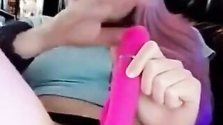 PINK HAIR TEEN LOVES MASTURBATING USING PINK DILDO ON SNAPCHAT