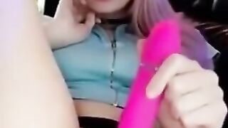 PINK HAIR TEEN LOVES MASTURBATING USING PINK DILDO ON SNAPCHAT