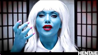 HENTAIED - Fantastic Blonde Alien with Blue Skin Explains how to Jerk OFF