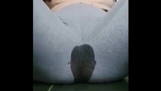 BBW Slut Pisses herself on Bathroom Floor in Grey Leggings