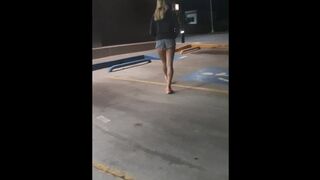 Sexy Brunette with Mini Shorts Public Pissing Converse