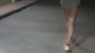 Sexy Brunette with Mini Shorts Public Pissing Converse