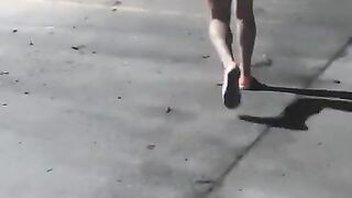 Sexy Brunette with Mini Shorts Public Pissing Converse