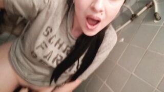 Golden Shower Toilet Handjob with Huge Dildo