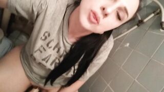 Golden Shower Toilet Handjob with Huge Dildo