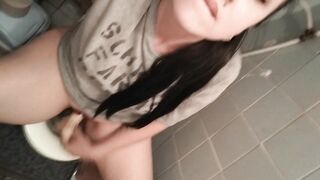 Golden Shower Toilet Handjob with Huge Dildo