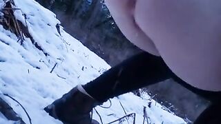 Snowy Piss at Dusk in the Woods of Canada