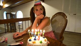 Birthday Babe Gets first Sex Toy before Spanking, then Sucks and Rides to Celebrate!