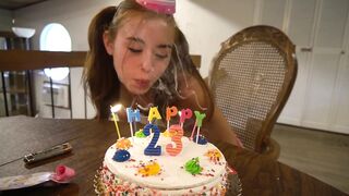 Birthday Babe Gets first Sex Toy before Spanking, then Sucks and Rides to Celebrate!