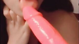 Busty Latina Plays with a Dildo (Snapchat for more Content)