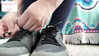 Bare Foot, Putting on Knee High Socks, and Nike Shoes - Glimpseofme