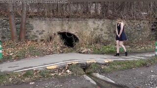 Ugly Girl Pissing Outside