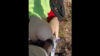 Jamming her Pussy in Woods