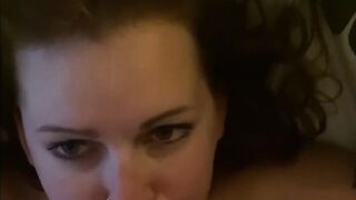 Redhead with Beautiful Eyes Sucks Dick, Licks Balls, and Give a Rimjob