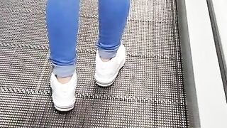 Step Mom Risky Handjob in Mall make Step Son Dick Cum on her Jeans