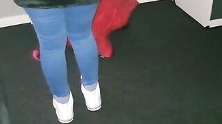 Step Mom Risky Handjob in Mall make Step Son Dick Cum on her Jeans