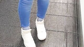 Step Mom Risky Handjob in Mall make Step Son Dick Cum on her Jeans