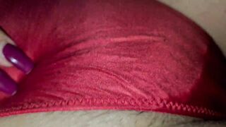 Red Satin Panties (Hairy Pussy Flash)