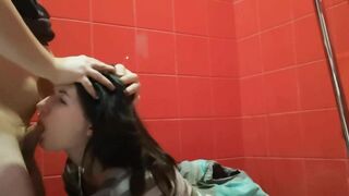 Trash Slut Sucks in the Mall Toilet