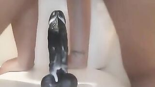 Creamy Phat Pussy Riding her Dildo(Close Up)POV