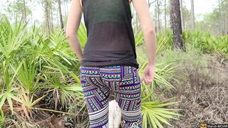 Girl Pulls Down her Yoga Pants & Thong to Pee on a Public Nature Trail