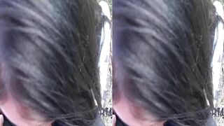 3D POV blowjob in park. Perfect  cocksucker without bra take mouthful.