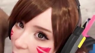 Girl Cosplay D.Va from Overwatch and Sucks Dick till Facial