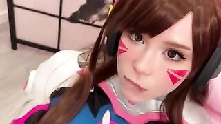 Girl Cosplay D.Va from Overwatch and Sucks Dick till Facial