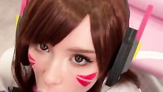 Girl Cosplay D.Va from Overwatch and Sucks Dick till Facial