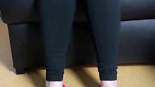 Pink slippers and red toes come taste them they are sweaty