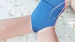 Crazy pee on public beach Hot