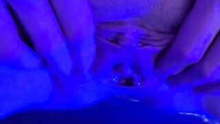 Close up pussy pissing, pee hole seduction in the blue light