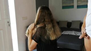 Pissing in her hair while she combs