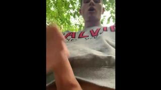 Boy jerk in the forest