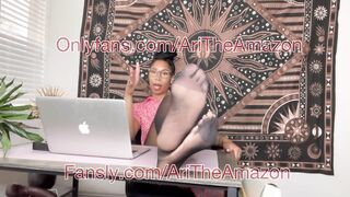 Big feet Ebony boss in nylons with BBC