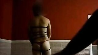 Hot woman fucks husband blindfolded in lingerie.