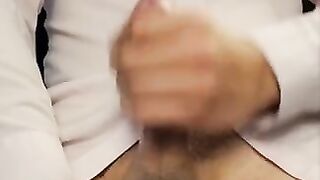 Solo Male Masturbation- Hot Office Guy Jerks Off Big Dick After Meeting